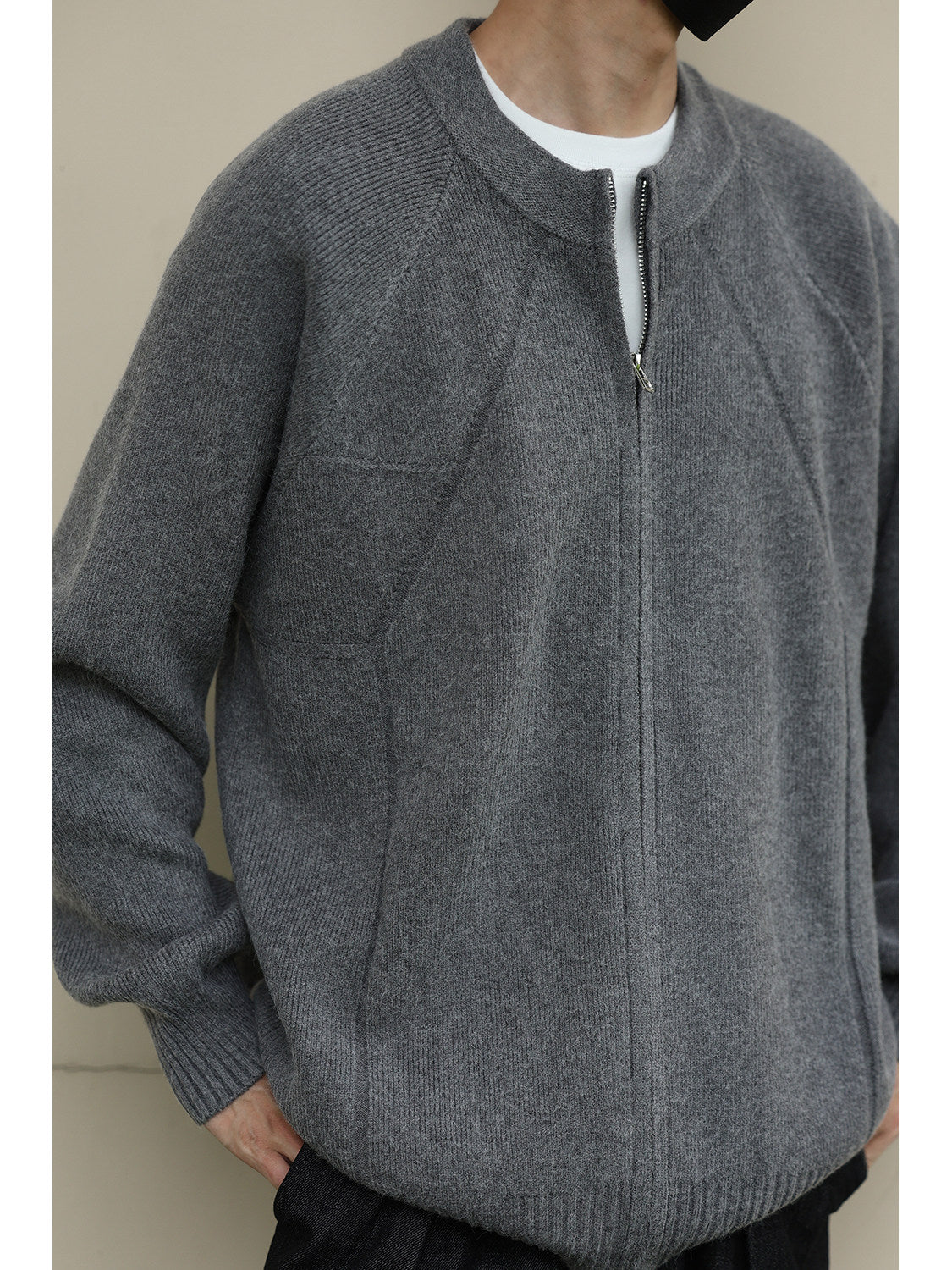 Japanese Zip Stand Collar Knit Cardigan – Loose Men – Japanese vintage | yamalin clothes | Yamalinclothes