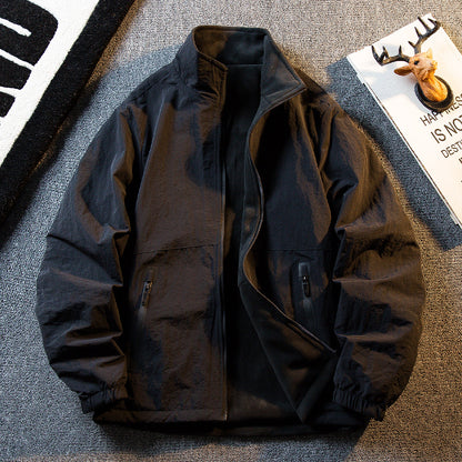 Fleece Thickened Reversible Stand Collar Jacket – Warm Unisex Autumn Winter