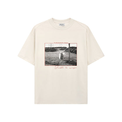 White ink direct printing cool-feel sun protection loose round neck short-sleeved shirt | Japanese vintage | yamalin clothes | Yamalinclothes