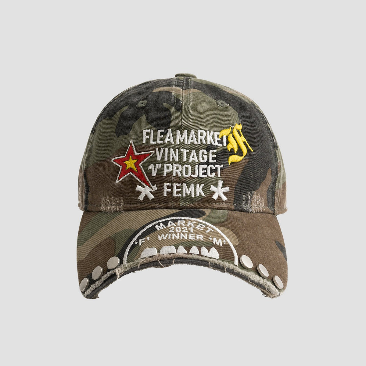 Embroidered Rivet Curved Brim Baseball Cap – Camo Washed Unisex – cap | japanese streetwear | vintage workwear | unisex | Yamalinclothes