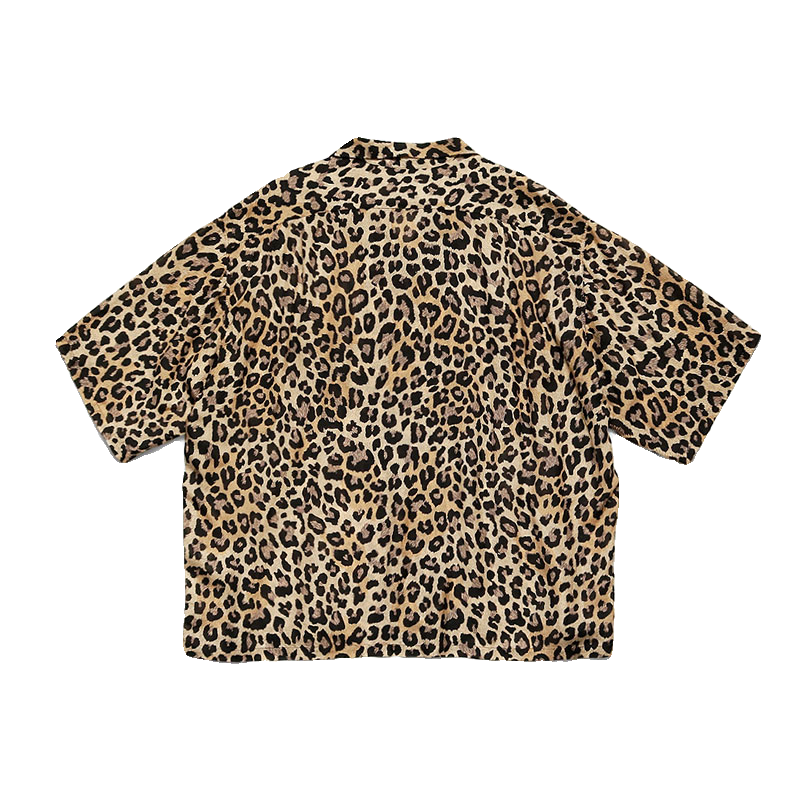 Japanese casual leopard print Hawaiian print Cuban collar loose short-sleeved shirt