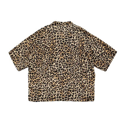 Japanese casual leopard print Hawaiian print Cuban collar loose short-sleeved shirt