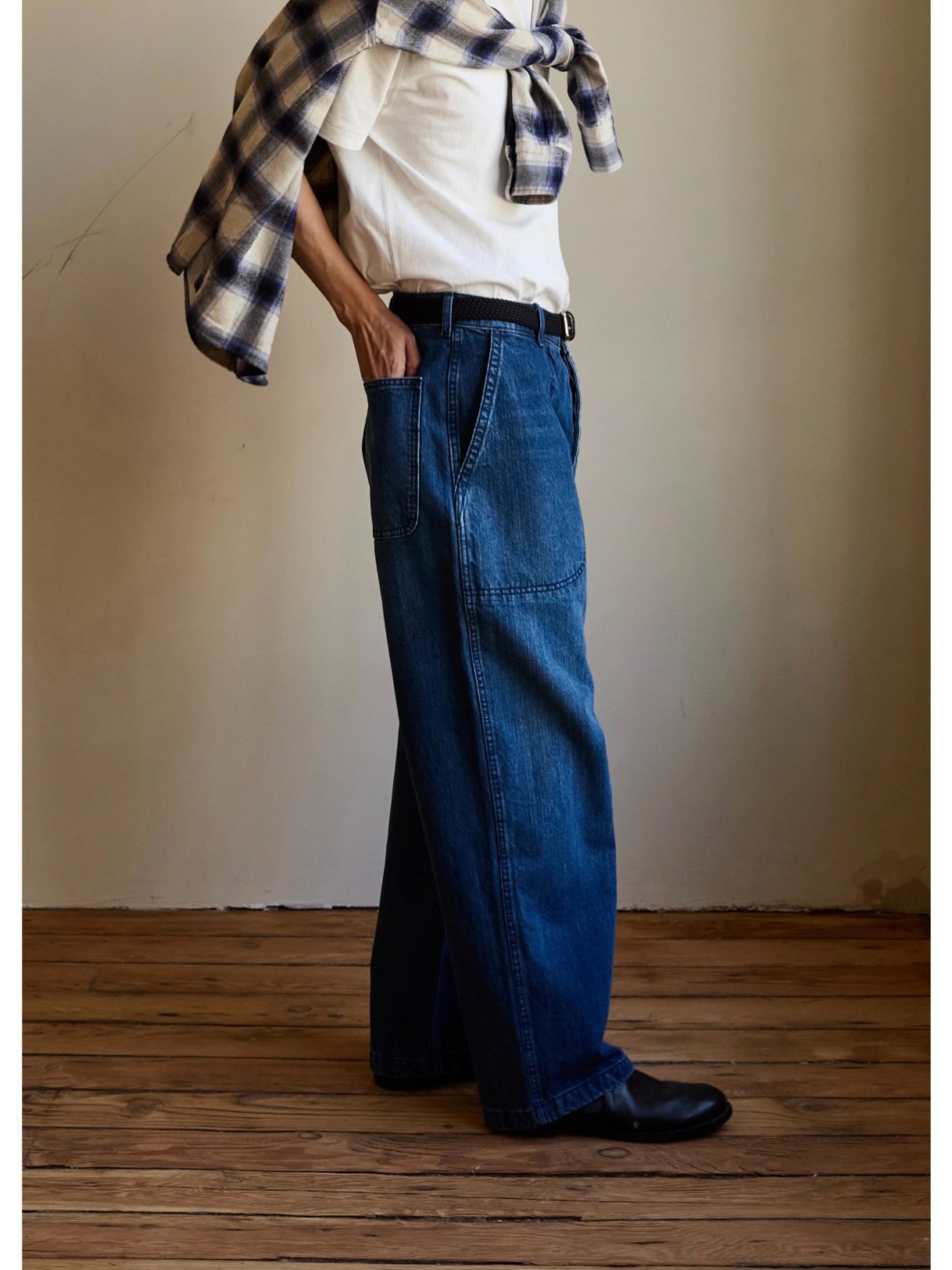 SS26 Navy Denim Jeans - Yamalin Vintage Washed 13oz Bamboo Weave Deck Jeans