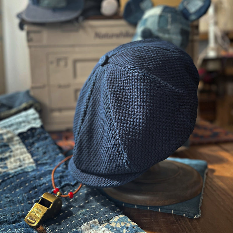 Plant blue dyed octagonal hat 550g Kendo fabric Japanese retro newsboy hat