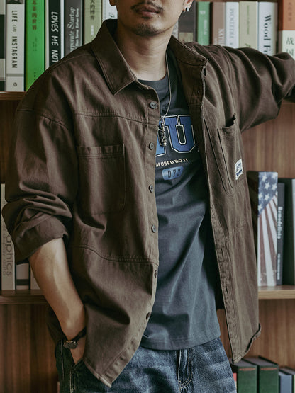 Heavyweight Utility Shirt Jacket – Men's Vintage Loose Long-Sleeve Overshirt