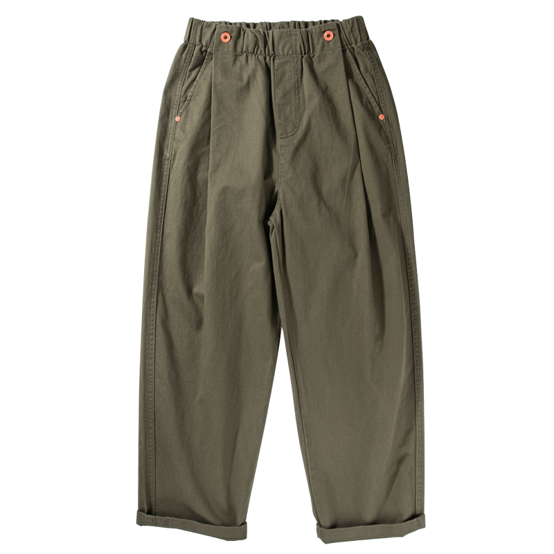 Wide-Leg Cotton Pants – Pleated Elastic Waist | Yamalinclothes | Vintage workwear outfit
