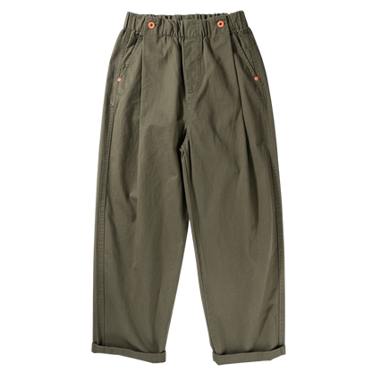 Wide-Leg Cotton Pants – Pleated Elastic Waist | Yamalinclothes | Vintage workwear outfit