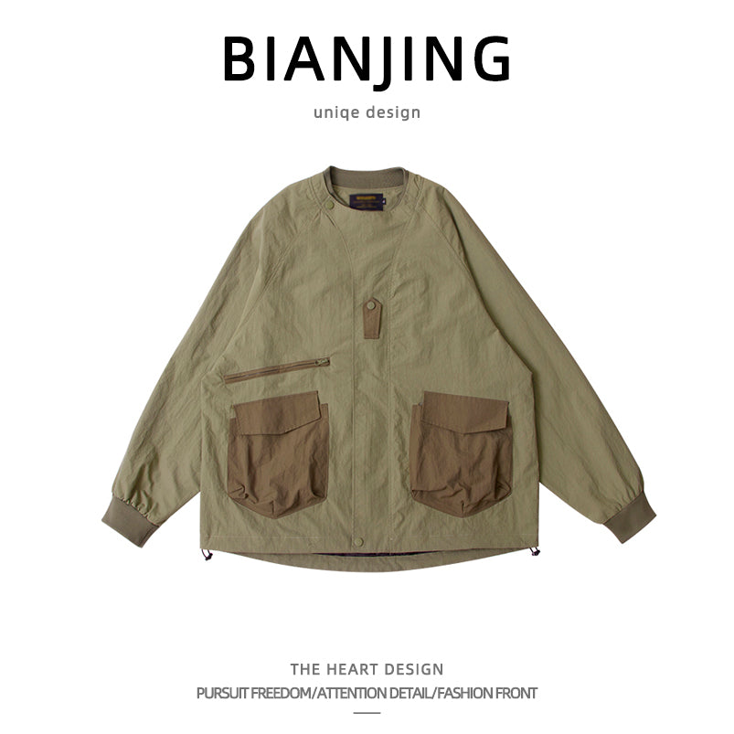 Mountain outdoor functional windbreaker jacket men's pocket stitching loose retro casual handsome versatile jacket jacket men