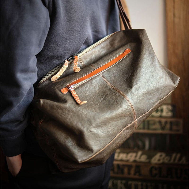 Vegetable-Tanned Cowhide Shoulder Bag – Men's Large Capacity Leather Messenger Bag