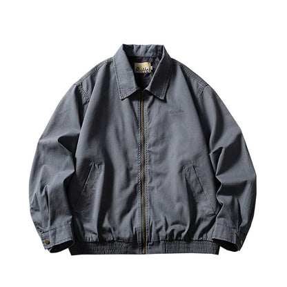 Washed Cotton Lapel Cargo Jacket – Retro Loose Unisex Casual Streetwear
