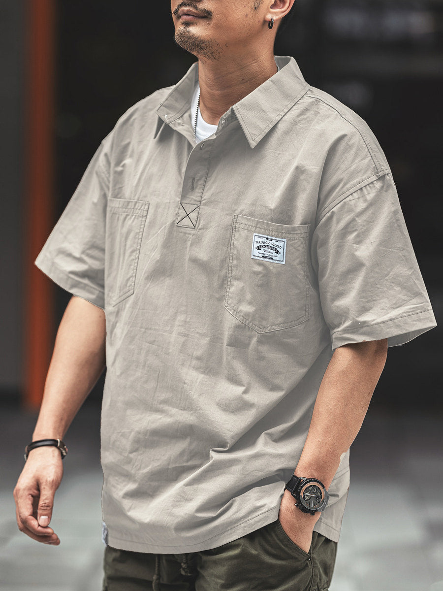 American Casual Tooling Lapel Polo Shirt – Loose Short-Sleeve Men’s Summer Thin Top – Japanese vintage | yamalin clothes | Yamalinclothes