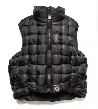 21AW Hirata Kazuhiro two-color pure cotton warmth double-sided high-neck woven vest cotton vest