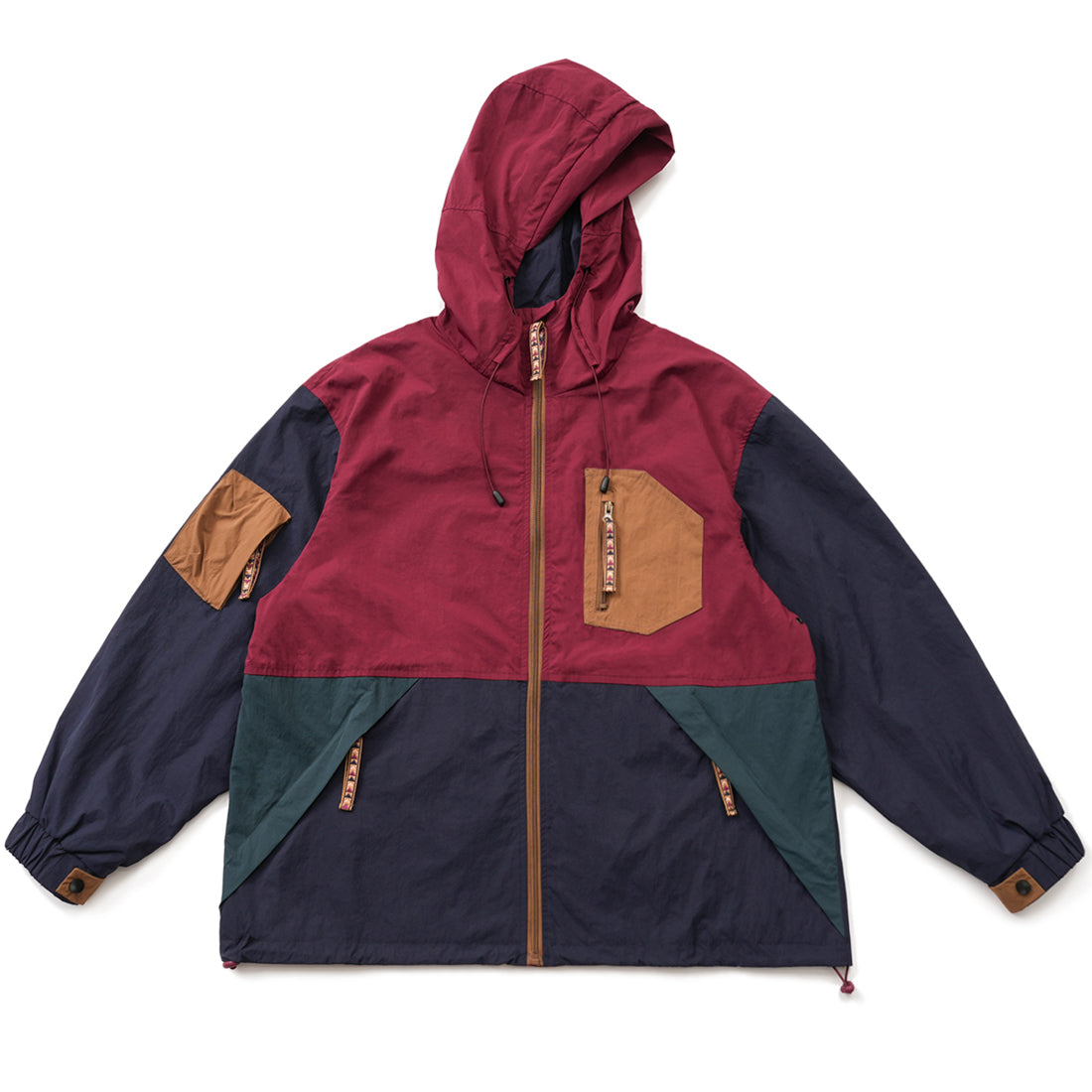 Japanese men's vintage color-block hooded outdoor windproof multi-pocket casual jacket for young men and women