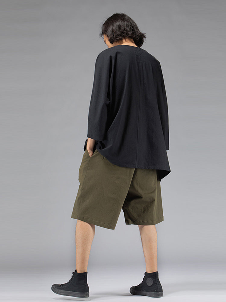 Original design men's knitted spring and summer cotton loose long-sleeved T-shirt thin top