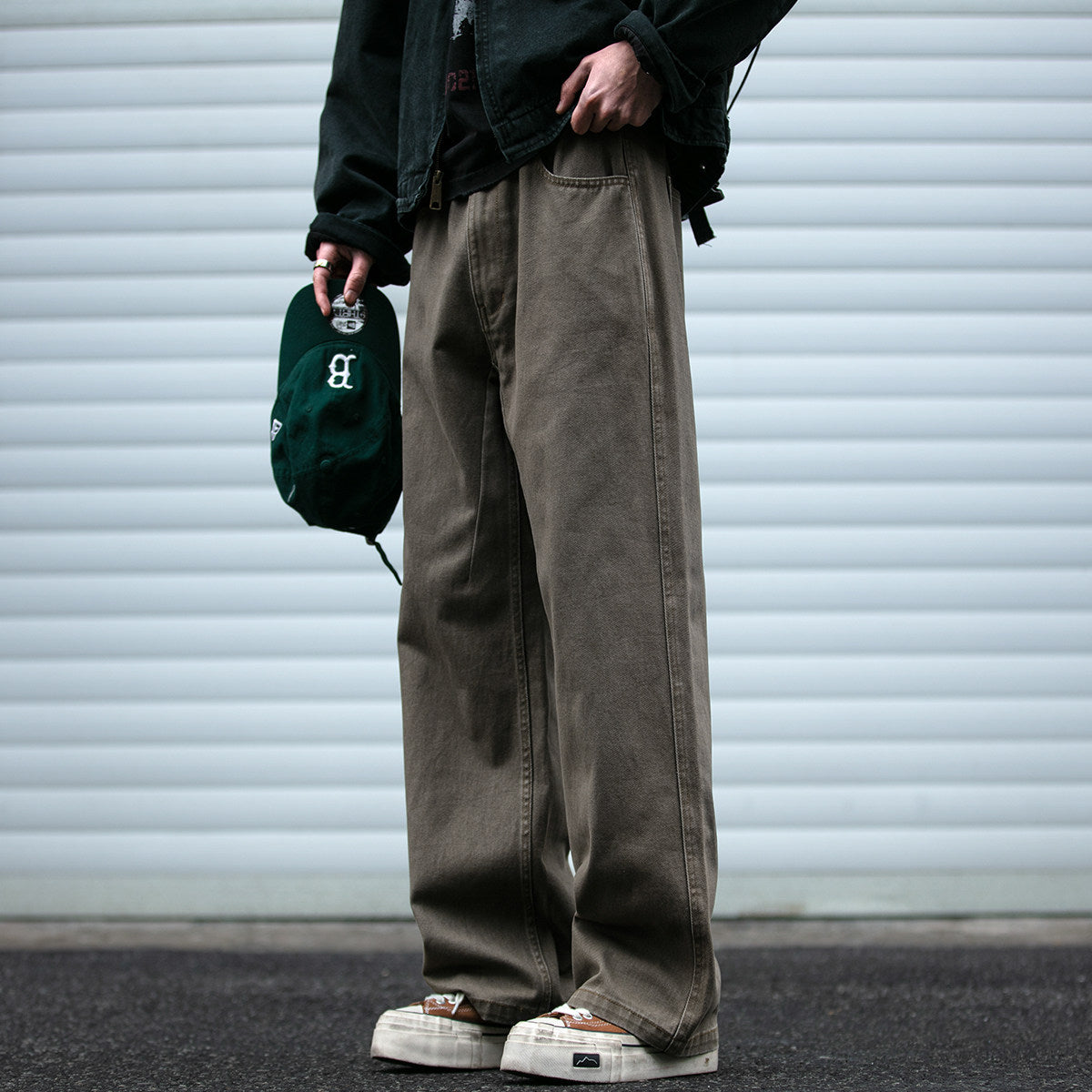 Japanese Vintage Distressed Cargo Pants Men – Pleated Bootcut Wide Leg Cotton Trousers