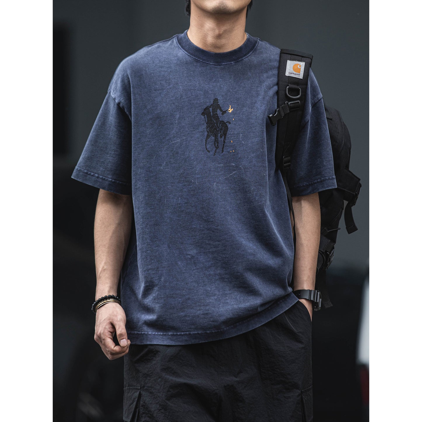 320G heavy cotton batik washed distressed short-sleeved T-shirt men's American retro loose casual versatile half sleeve – Japanese vintage | yamalin clothes | Yamalinclothes