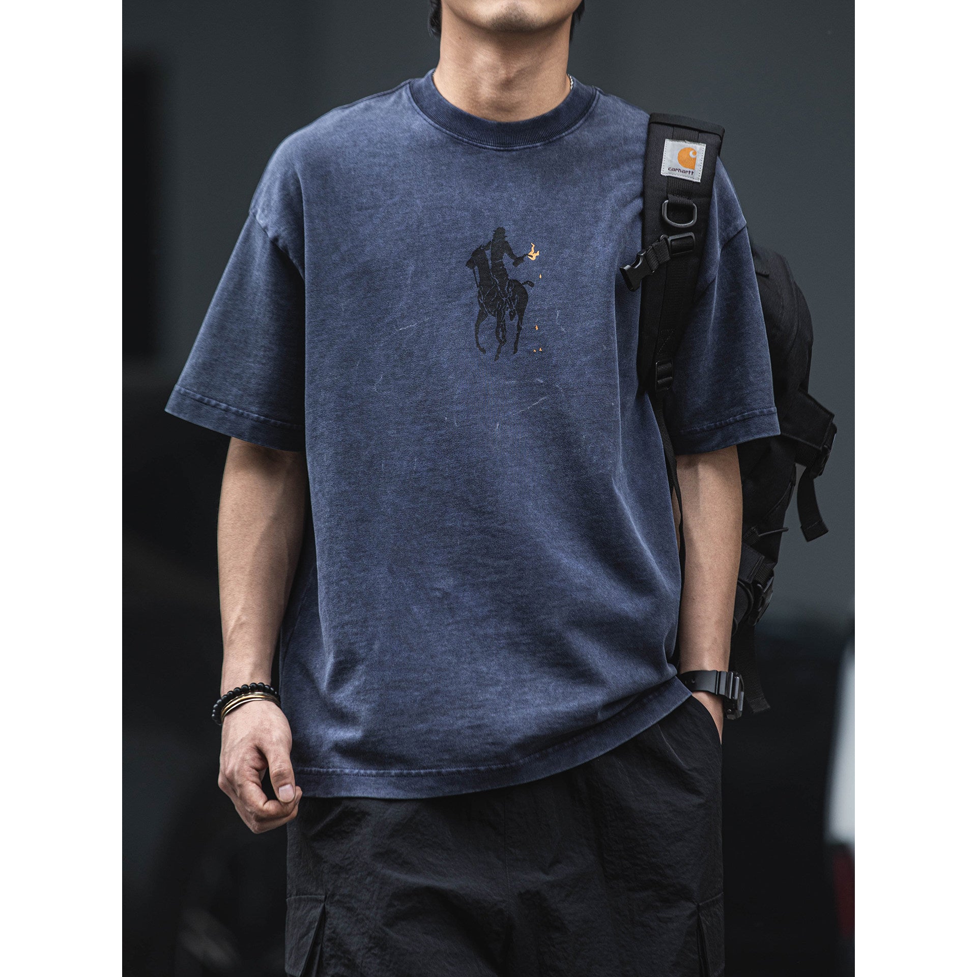 320G heavy cotton batik washed distressed short-sleeved T-shirt men's American retro loose casual versatile half sleeve – Japanese vintage | yamalin clothes | Yamalinclothes