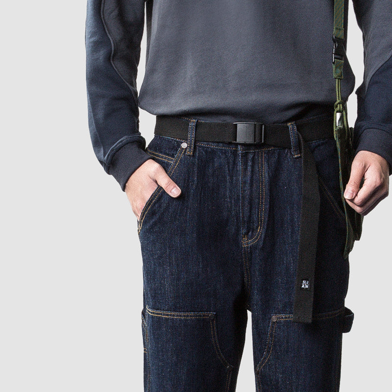 Japanese work style knee patch loose straight pants, old man jeans
