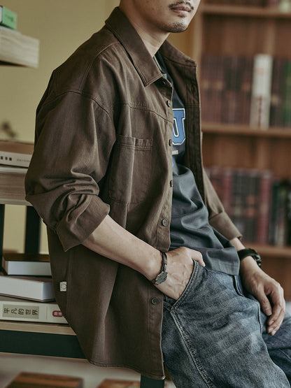 Heavyweight Utility Shirt Jacket – Men's Vintage Loose Long-Sleeve Overshirt
