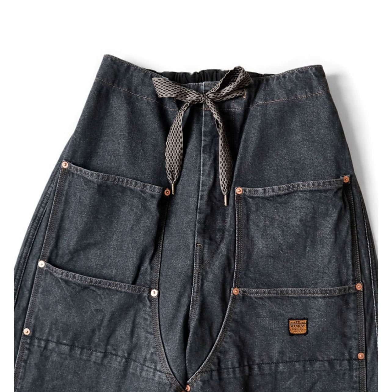 24SS Japanese casual denim denim drawstring large pocket casual logging pants