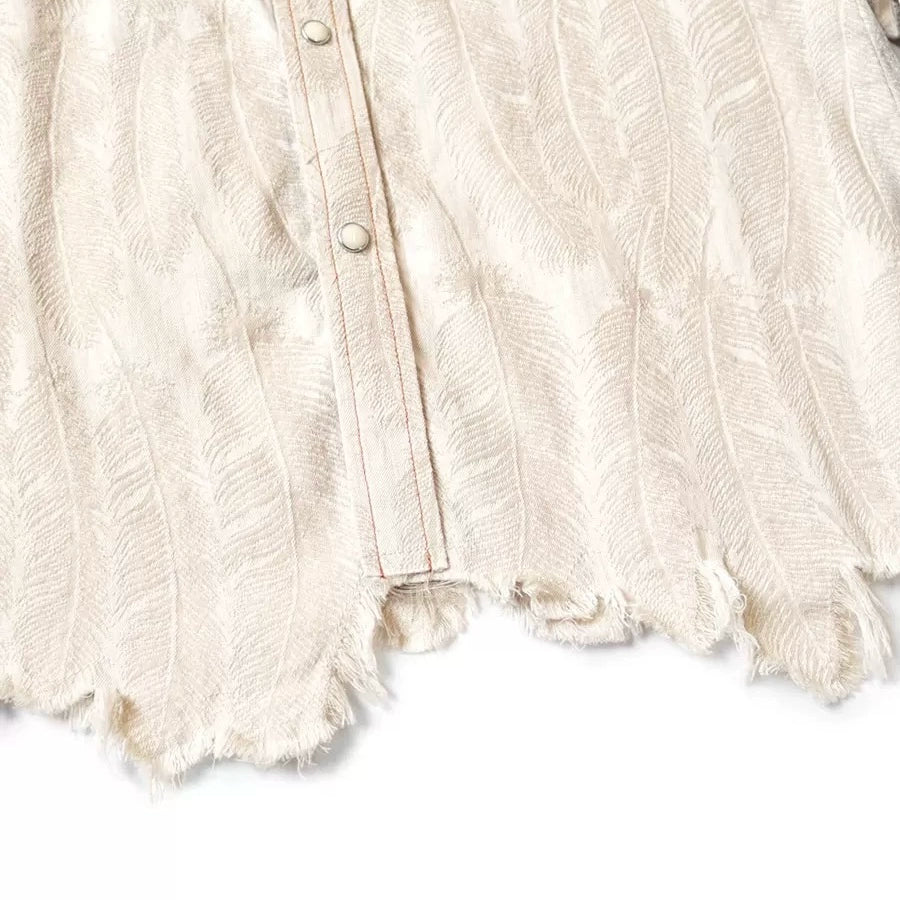 Japanese retro casual feather embroidery white denim loose long-sleeved shirt