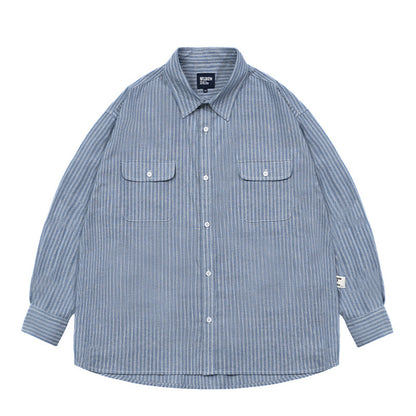 Loose Striped Cotton Long-Sleeve Shirt – Oversized Silhouette Unisex Layering Top – Japanese vintage | yamalin clothes | Yamalinclothes