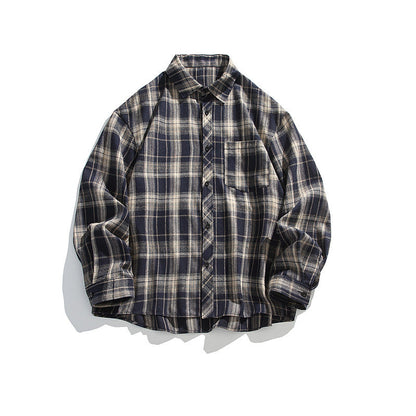 Retro American Check Long Sleeve Shirt – Loose Unisex Casual Overshirt