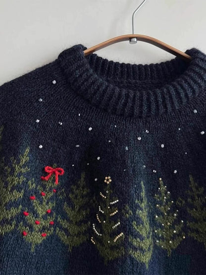 Navy Blue Jacquard Knit Sweater Jacket - European Industrial Chic (Women)