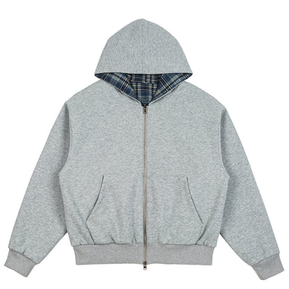American Vintage Plaid Hooded Cardigan – Oversized Unisex Cotton Sweatshirt Jacket