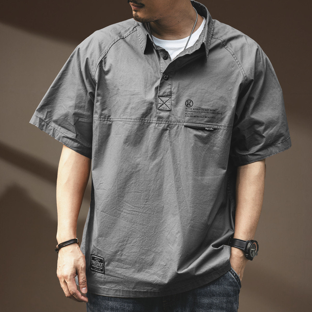 American Cotton Cargo Polo Shirt – Loose Retro Short Sleeve Men’s Summer Top – Japanese vintage | yamalin clothes | Yamalinclothes