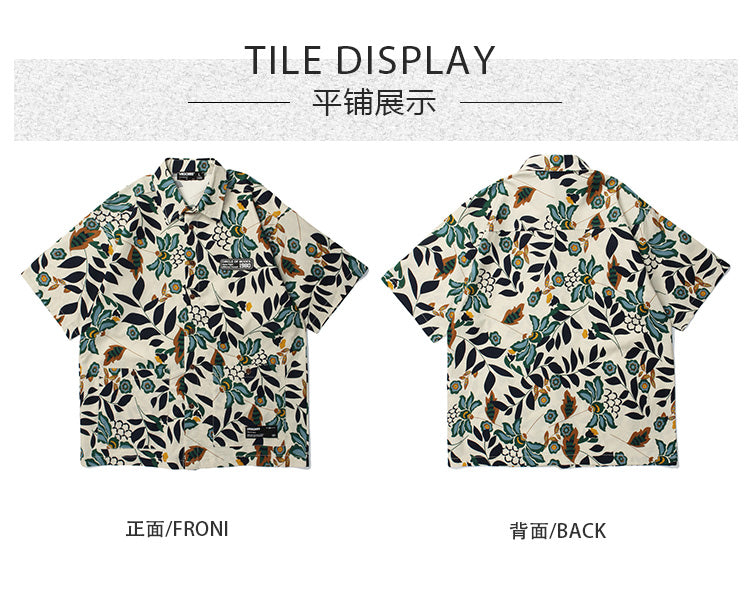 Summer retro fashion brand floral short sleeve shirt men's Hawaiian cotton linen beach linen couple floral shirt Hong Kong style