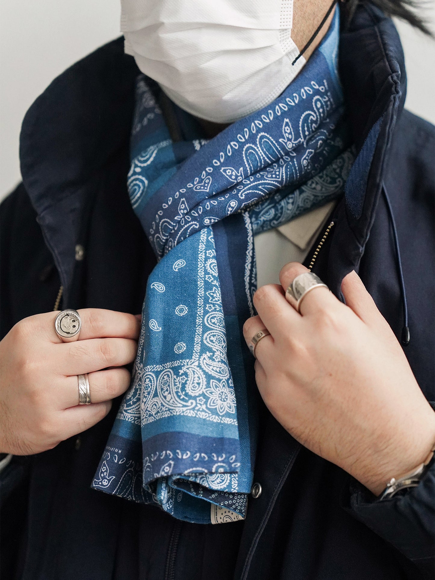 Japanese Paisley Patchwork Scarf – Cotton Linen Double-Layer Wrap