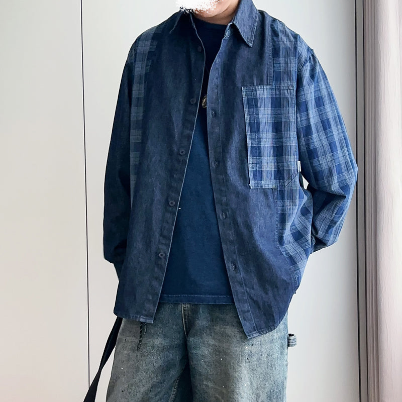 Japanese plaid denim long-sleeved shirt shirt jacket