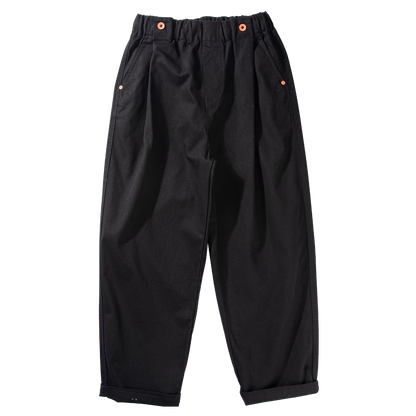 Wide-Leg Cotton Pants – Pleated Elastic Waist | Yamalinclothes | Vintage workwear outfit