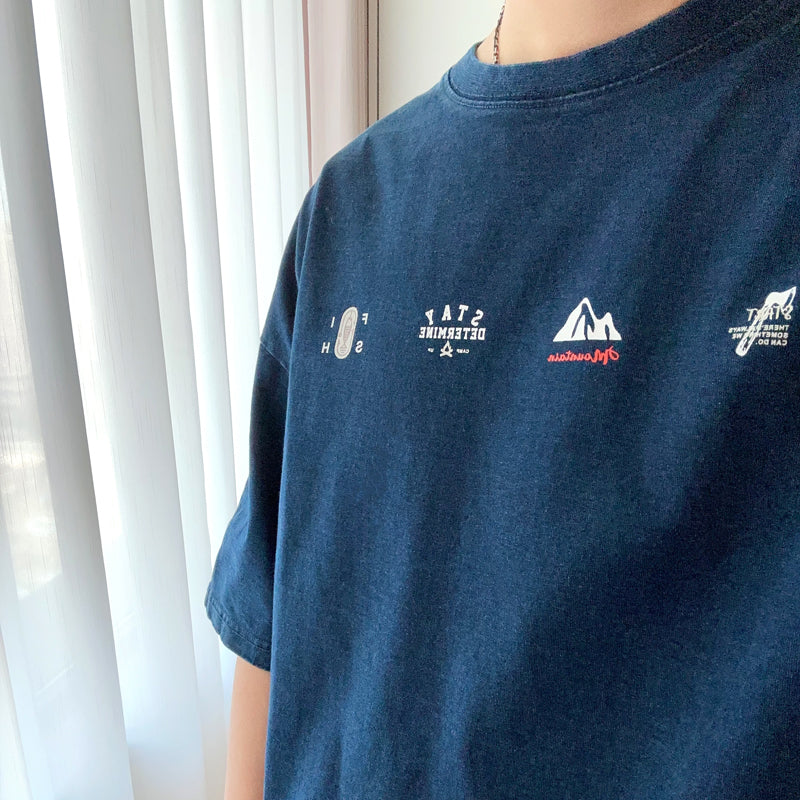 Japanese  Cotton Indigo washed turtleneck print Short Sleeve T-Shirt