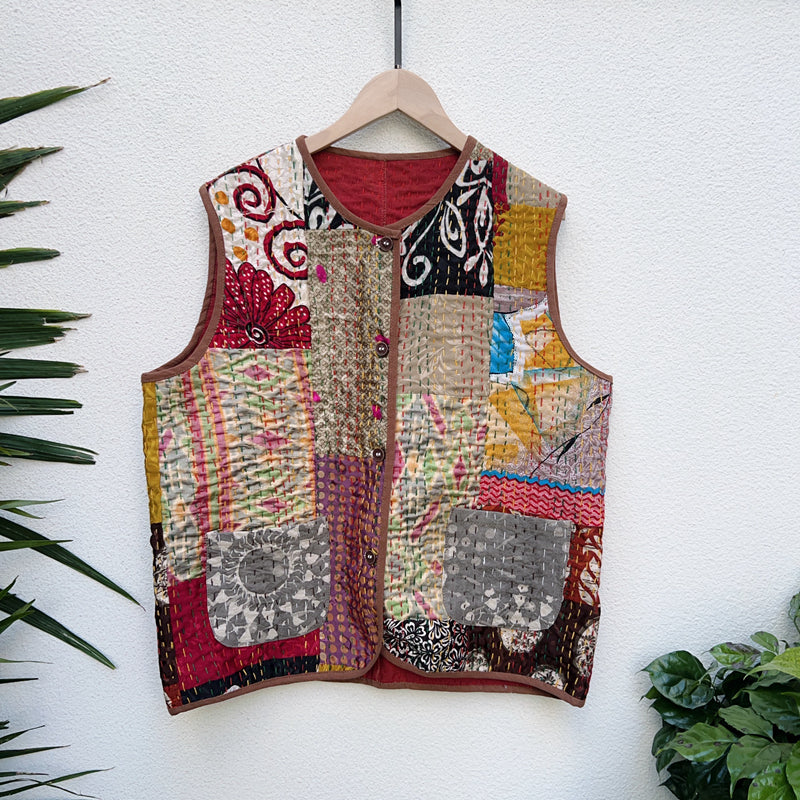 New Indian handmade thorn embroidery Indian silk vest with individual patchwork vest