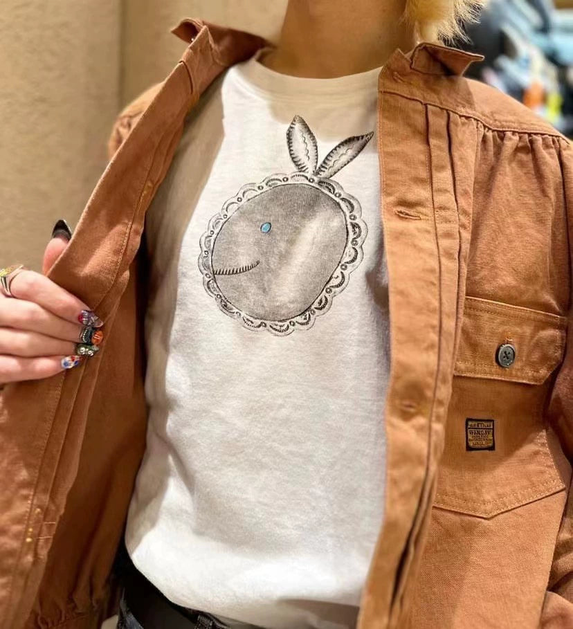 Japanese vintage rabbit print short-sleeved T-shirt for men and women