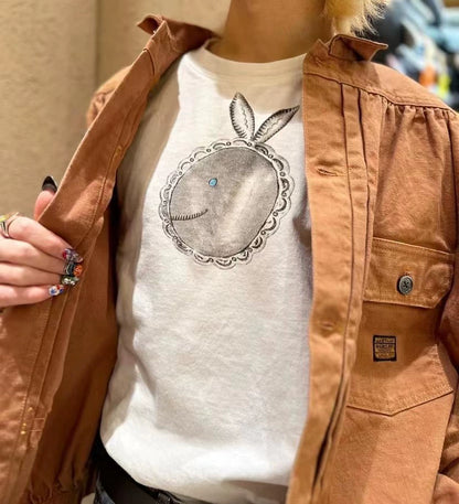 Japanese vintage rabbit print short-sleeved T-shirt for men and women