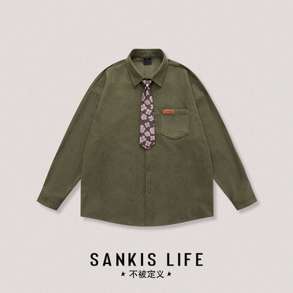 Vintage Neutral Waffle Knit Long Sleeve Shirt – Spring/Autumn Unisex Casual