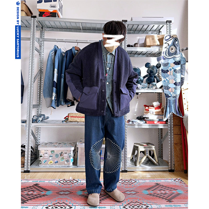 Autumn and winter Japanese men's vintage style lamb wool robe, cotton clothes, cotton clothes, loose winter coats for men and women