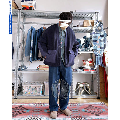 Autumn and winter Japanese men's vintage style lamb wool robe, cotton clothes, cotton clothes, loose winter coats for men and women