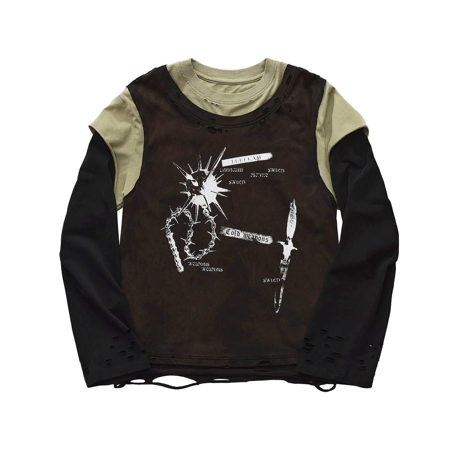 Deconstructed Spliced Washed Long Sleeve T-Shirt – Loose Unisex Streetwear
