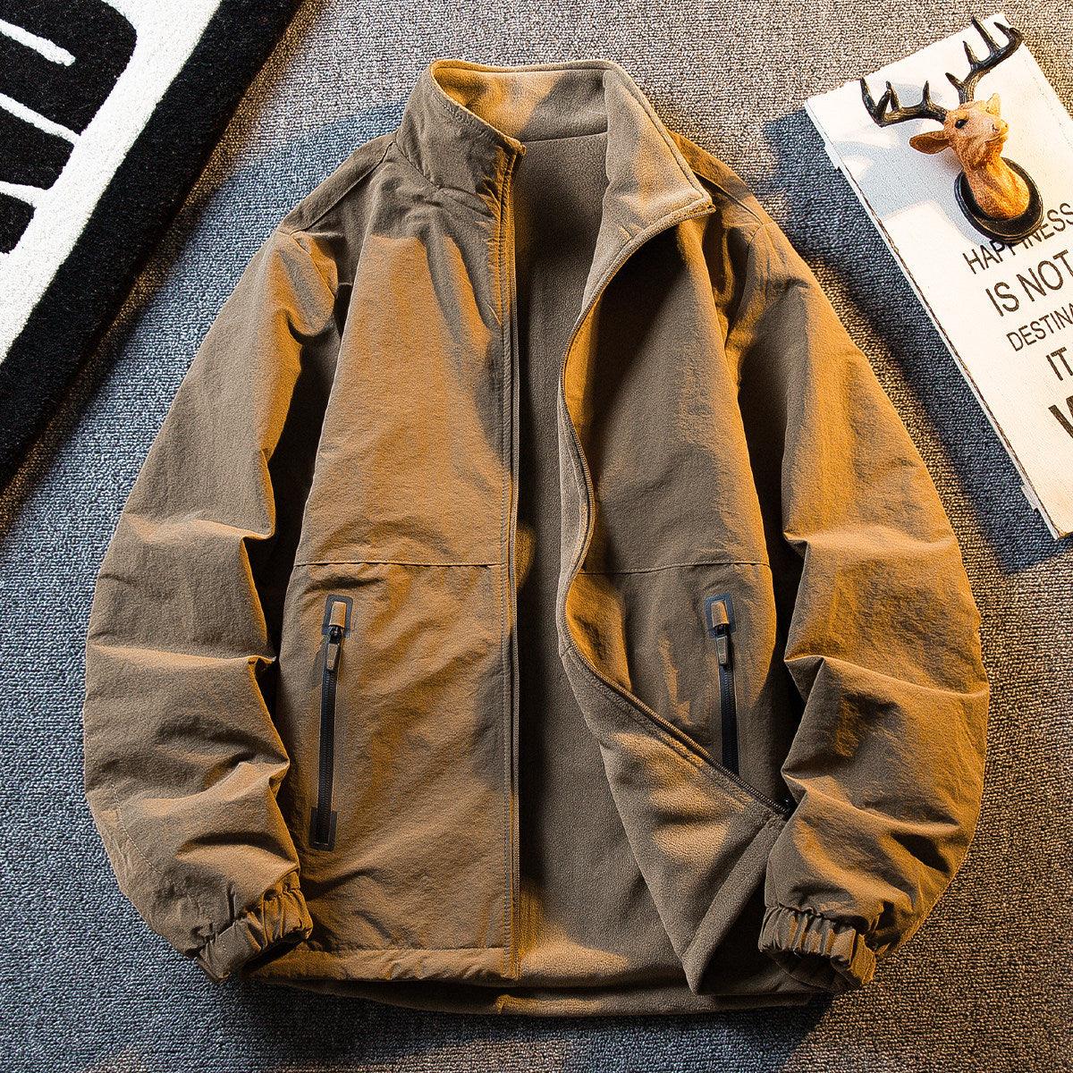 Fleece Thickened Reversible Stand Collar Jacket – Warm Unisex Autumn Winter
