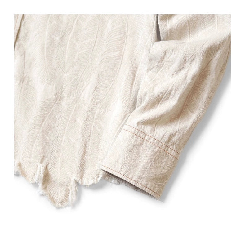 Japanese retro casual feather embroidery white denim loose long-sleeved shirt