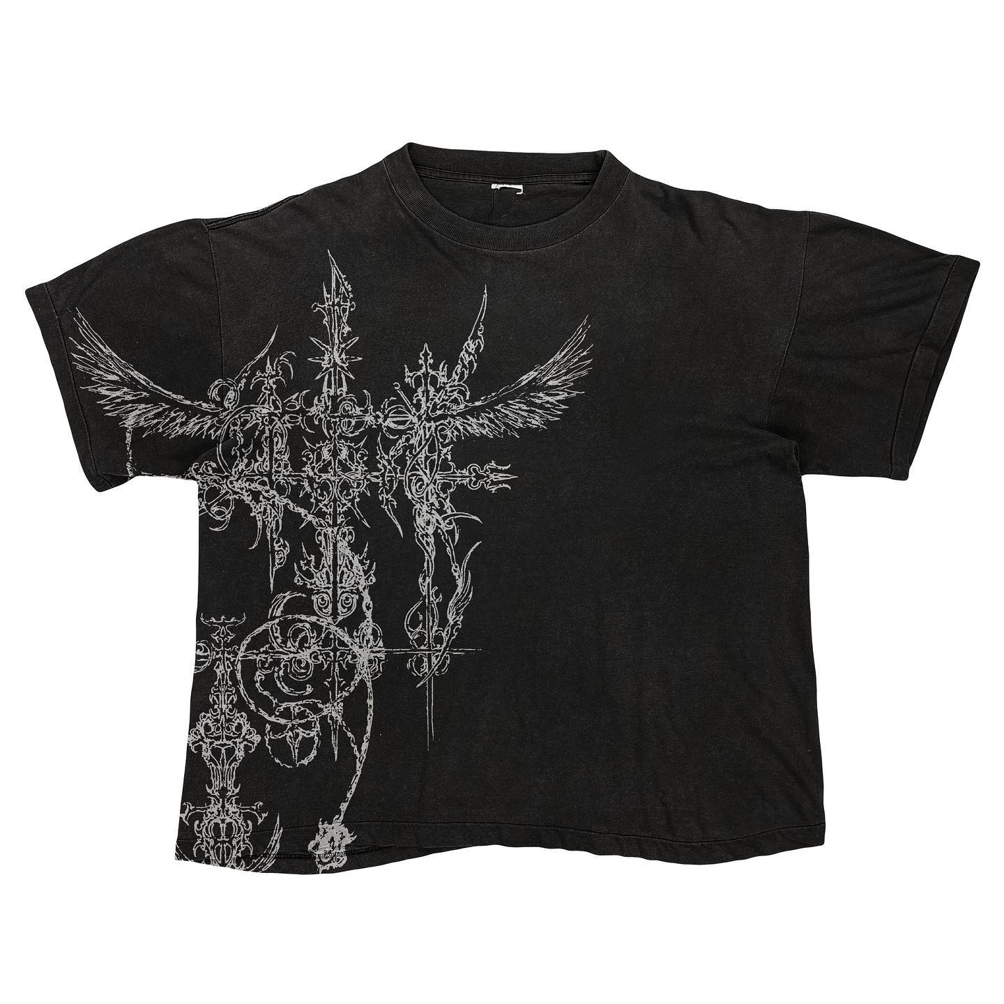 Melanin Tattoo Heavy Wash Distressed Vintage Goth Tattoo Artist Short Sleeve T-Shirt Small Neckline