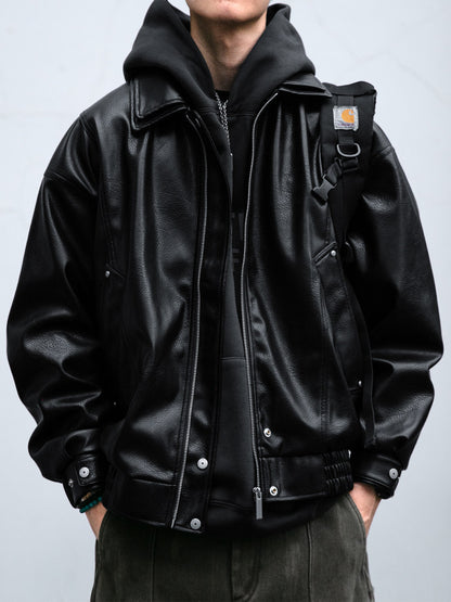 Soft PU Double-Layer Lapel Leather Jacket – American Retro Oversized Unisex – Japanese vintage | fall outfits 2026 | fall winter outfits | classy winter outfits | lazy comfy outfits | japanese streetwear | vintage workwear | yamalin clothes | Yamalinclothes