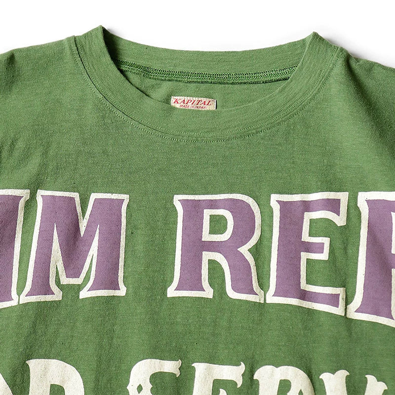 Japanese casual loose cotton green letter print dropped-shoulder short-sleeved T-shirt