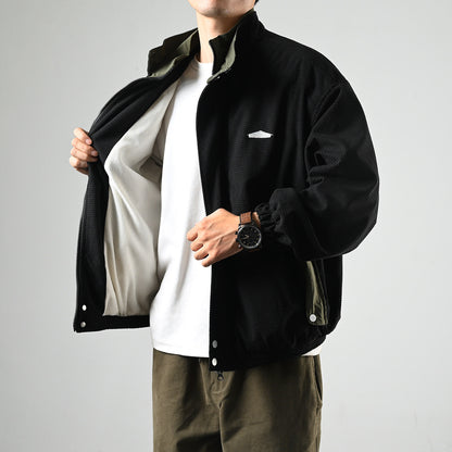 Corduroy Jacket – Contrast Stand Collar & Pocket Trim | Yamalinclothes