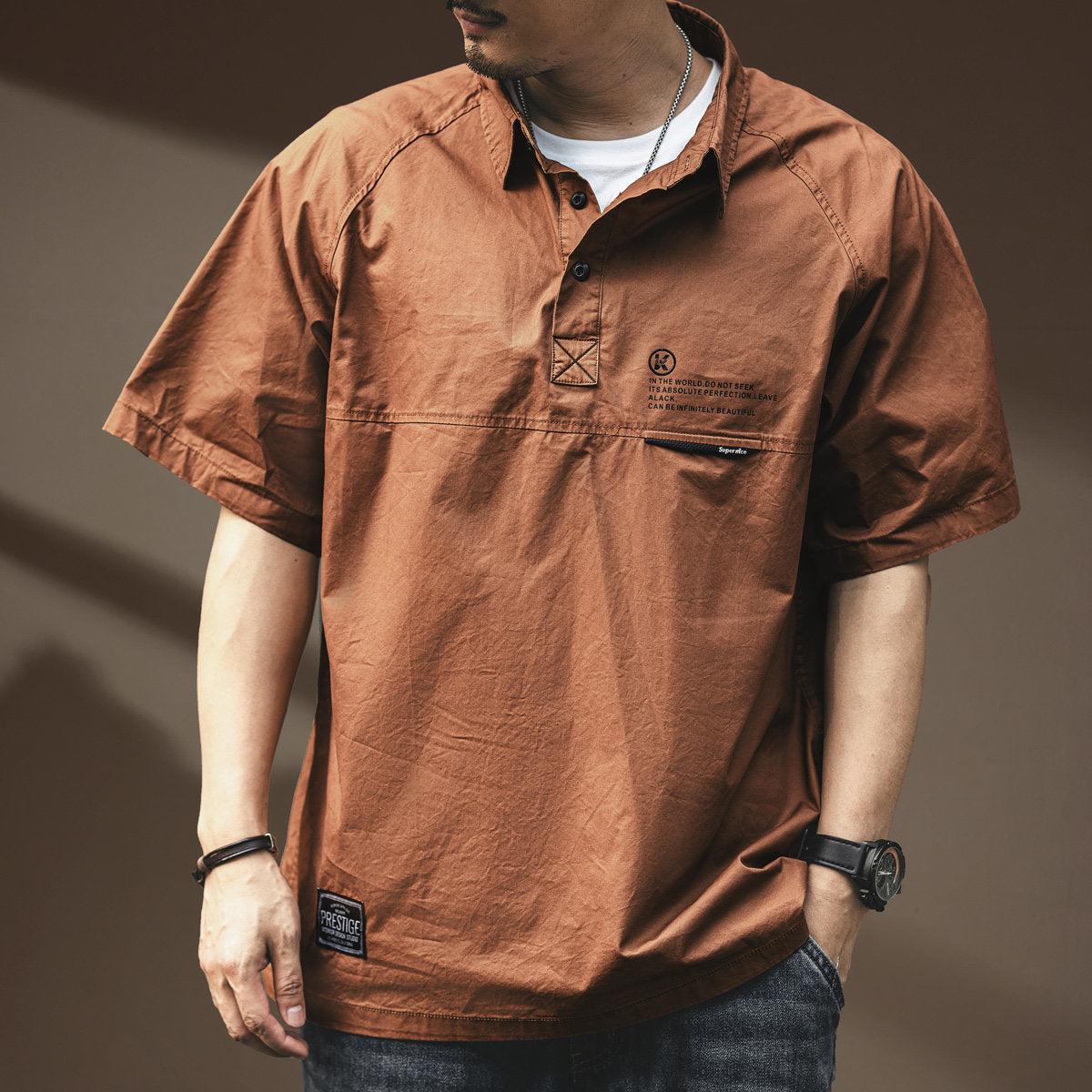 American Cotton Cargo Polo Shirt – Loose Retro Short Sleeve Men’s Summer Top – Japanese vintage | yamalin clothes | Yamalinclothes