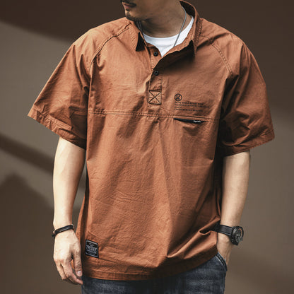 American Cotton Cargo Polo Shirt – Loose Retro Short Sleeve Men’s Summer Top – Japanese vintage | yamalin clothes | Yamalinclothes